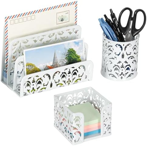 EasyPAG Desk Organizers and Accessories 3 Pieces Office Organizer Set - Pen Holder for Desk, Mail Sorter Countertop and Sticky Note Holder, White