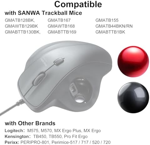 SANWA 34mm/1.34in Trackball, Replacement Ball for Logitech m575, m570, MX Ergo, Perixx, Kensington, and Other Compatible Trackball Mouse, Glossy Black + Red, Set of 2
