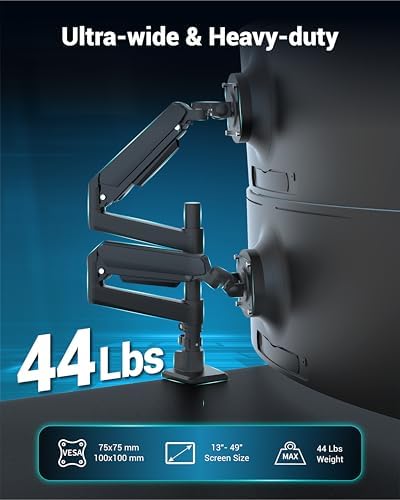 Ergounion Dual Monitor Arm for 13-49 Inch Ultrawide Screens, Heavy Duty Monitor Mount for 2 Monitors up to 44lbs, Full Motion Vertical Stacked Dual Monitor Arm Desk Mount, 75/100mm VESA Mount, Black