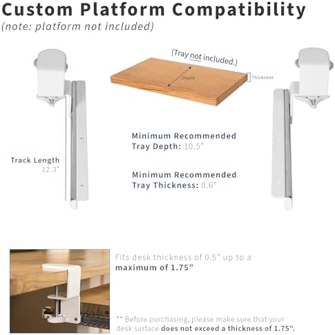 VIVO Clamp and 12 inch Rail Set for DIY Custom Wooden Keyboard Trays (Tray Not Included), Under Desk Pull Out Slider Track with Extra Sturdy C-clamp Mount System, White, MOUNT-RAIL02W