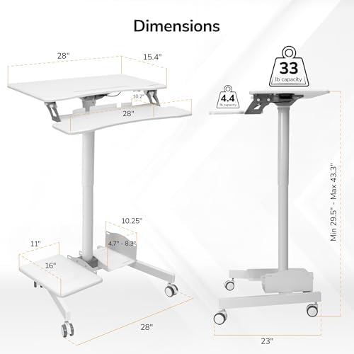 Mount-It! Mobile Computer Cart, Height-Adjustable Rolling Workstation with 28" Desktop, Keyboard Tray, Storage Shelves & Locking Wheels, Mobile Computer Stand for Office, Classroom, or Home