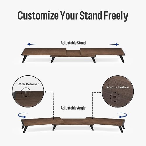 loukin Dual Monitor Stand Riser for Desk, 43.6"×8.2" Computer Stand, Brown