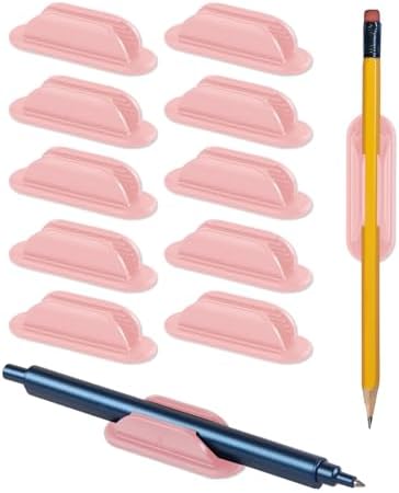 Tiizze Adhesive Pencil Holders for Desk Set of 10 - Silicone Pen Holder with 15 PCS Adhesive Pads - Flexible Pencil Holder for Office Essentials Accessories and Teacher Supplies, Pink