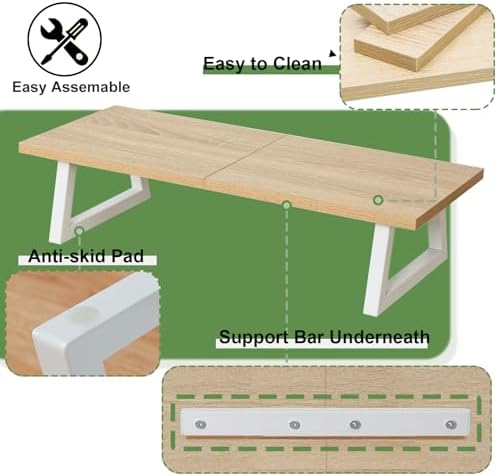 TEAMIX 24 inch Monitor Riser for Desk, Wood & Steel Computer/TV Stand Maple