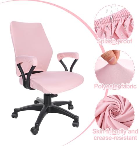 4 PCS Office Chair Covers Set Pink Computer Desk Chair Covers Universal Stretchable Protective Office Chairs Seat Cover with Armrest Cover Slipcovers Pads Cushion Backrest for Rotating (Medium Pink)