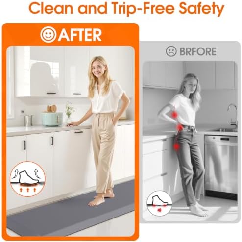 Kitchen Mat for Floor, Anti-Fatigue Mat Kitchen Rug, 17.3"x60"x0.8'', Grey