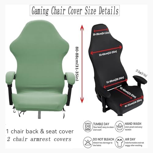 Gaming Chair Cover Set with Armrest Covers, Stretch Ruffled Slipcover for Racing Office Computer Reclining Chairs (Avocado Green)