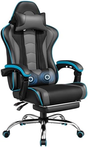 Yaheetech Gaming Chair with Footrest Massage Lumbar Pillow Black and Gray