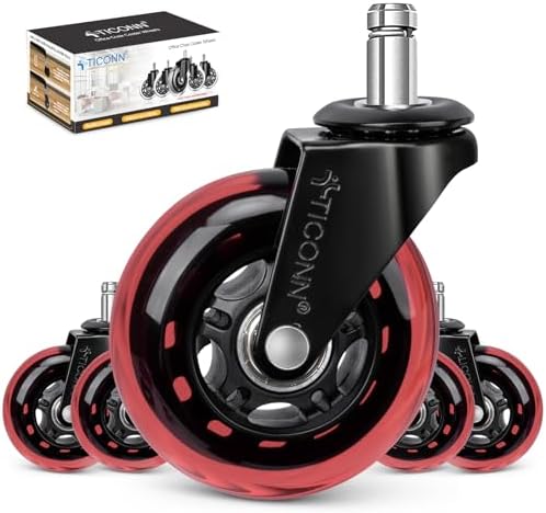 TICONN Office Chair Wheels, 3" Caster Wheels for Tile Carpets, Set of 5