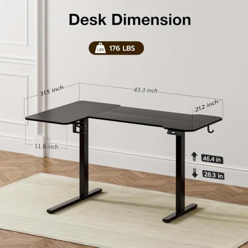 Acrolix L Shaped Electric Standing Desk,43x31.5 Reversible,Black