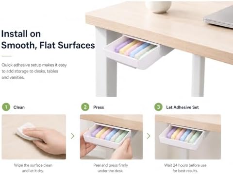 YOOUSOO Under Desk Drawer Organizer, 2 Pack Self Adhesive Slide Out Desk Storage Drawers, Hidden Desk Drawer Attachment for Pens, Notes, Cables, Earbuds and Small Office Accessories