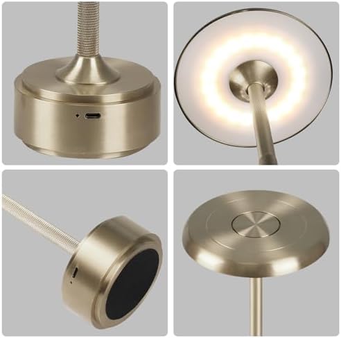Cordless Rechargeable Modern Metal Table Lamp, Touch Dimming, 3-Color