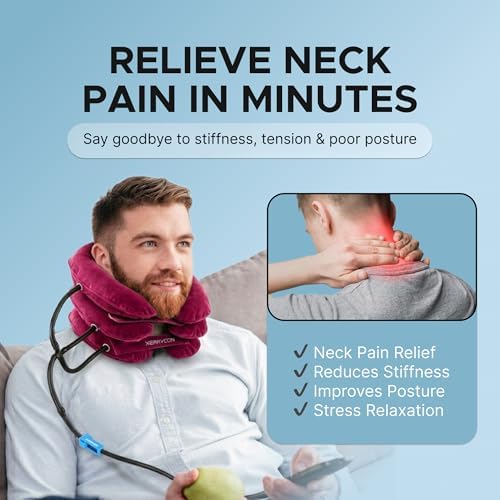 Inflatable Neck Stretcher for Neck Pain Relief, Cervical Traction Device with Hand Pump, 3-Layer Adjustable Neck Decompression Collar for Pinched Nerve, Stiff Neck & Tech Neck Support