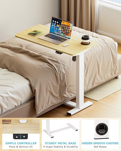 BIZUM Small Electric Standing Desk Bedside Table with Hidden Wheels 31.5 x 15.8 Inch Adjustable Computer Laptop Office Desk, Maple