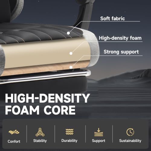 SUKIDA Computer Gaming Chair - Fabric Video Game Chairs with Footrest and Lumbar Support Swivel Comfy Linkage Armrests Gamer Chairs Home Desk Chair for Adults, Black&Grey