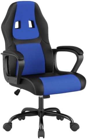 Ergonomic Office Chair Cheap Desk Chair PC Gaming Chair Rolling PU Leather Swivel Chair Executive Computer Chair Lumbar Support for Women, Men(Blue)