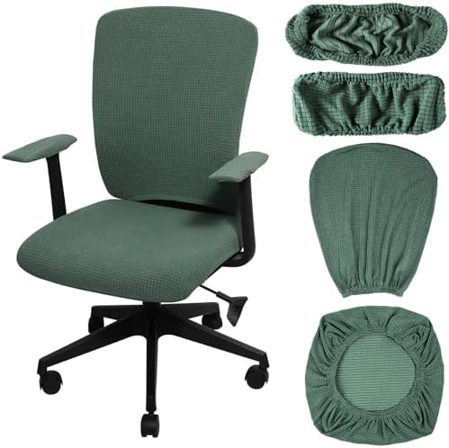 Tallew Office Chair Covers Set Computer Universal Protective Stretchable Chair Seat Covers Desk Armrest Slipcovers Pads Office Cushion Backrest for Rotating(Green)