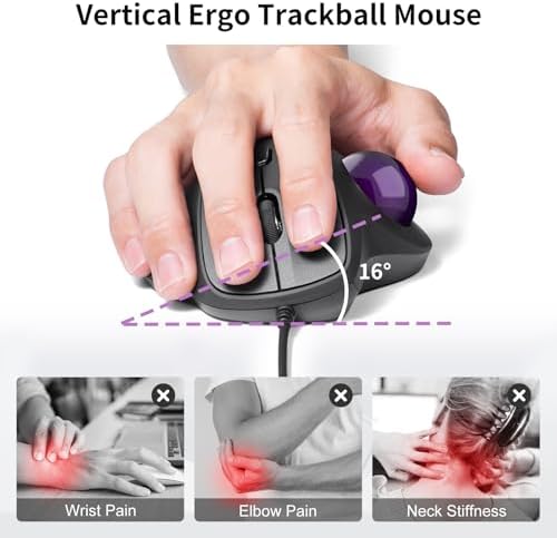 SANWA Wired Trackball Mouse, USB-C/A, Silent Clicks, Programmable, Purple