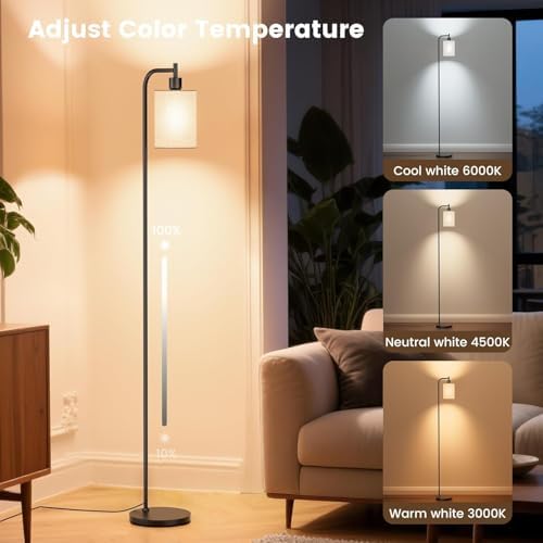 SIBRILLE RGB Floor Lamp with Linen Shade, Dimmable Tall Standing Lamp with Remote Control, Color Changing Floor Lamps for Living Room Bedroom Gaming Room, 9W RGB Bulb Included