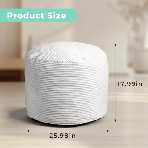 Dual-Size Corduroy Ottoman with Hidden Zipper – Ergonomic Memory Foam Footrest Poufs for Office Desks, Couches & Delicate Floors,Light Gray 26"x 18"