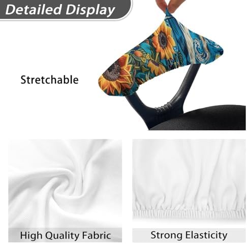 2 Pieces Chair Armrest Slipcovers, Sunflowers Print Office Chair Arm Pad Covers, Skin Friendly Stretchy Office Chair Armrest Covers for Men Women
