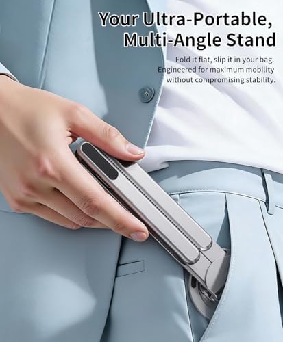 Laptop Stand for Desk, 8-Level Adjustable, Magnetic Phone Mount Silver