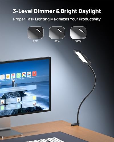 TROND LED Desk Lamp with Clamp, 6000K Daylight, Flexible Gooseneck on Light