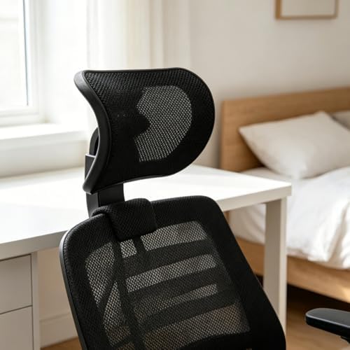 Office Headrest Mesh Ergonomic Attachment Chair Extension Adjustable Neck Support Design Suitable for Workspaces Gaming, Black-D