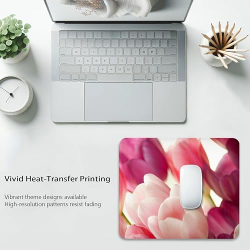 Floral Mouse Pad, Close-up of Pink and White Tulips Flowers Desk Mat