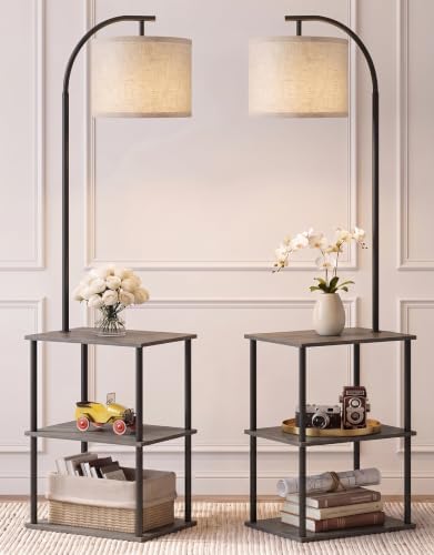 Floor Lamp with Table 2-Pack, Nightstands End Side Table for Living Room