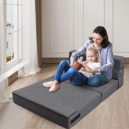 Nigoone Fold Sofa Bed Couch Twin Size with Pillow Memory Foam Convertible Sleeper Chair Bed Futon Lazy for Living Room/Home Office/Guest Beds/Apartment/Upstairs Loft, Dark Gray