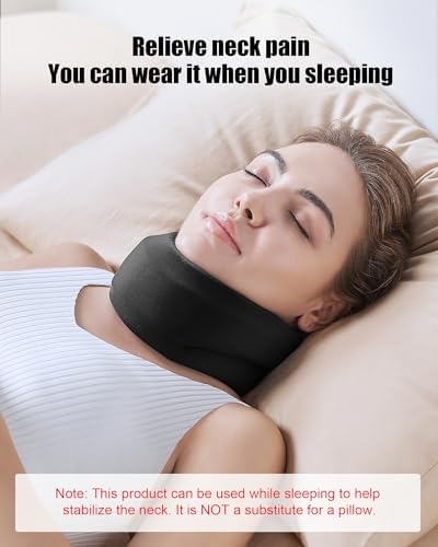 Neck Brace for Sleeping - Cervical Collar Relief Neck Pain and Neck Support Soft Foam Wraps Keep Vertebrae Stable for Relief of Cervical Spine Pressure for Women & Men Jet Black Medium Size