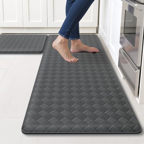 TranquilRelax 2-Piece Kitchen Mats, Cushioned Non-Slip Floor Mats, Grey
