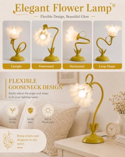 WERFOP Flower Table Lamp Cute Desk Lamp for Bedroom Home Decor (Yellow)