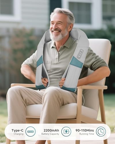 Snailax Cordless Neck Massager with Heat, Rechargeable Shiatsu Neck Back Massager for Pain Relief Deep Tissue, 4D Knead Shoulder Massager Pillow, with Portable Carry Bag, Gifts/Presents for Mom, Dad