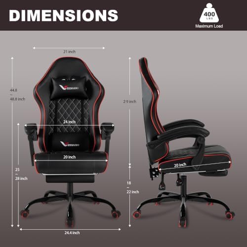 Gaming Chair for Adults, Computer Chair with Footrest and Pocket Spring Cushion,Comfortable Ergonomic Video Game Chair with Lumbar Support and Headrest for Office Home (Red)