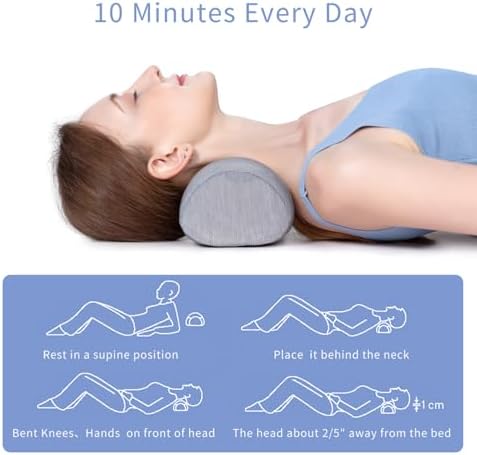 Bespilow Cervical Neck Pillow for Pain Relief - Small Cylinder Neck Roll & Round Bolster - Portable Memory Foam Traction Device for TMJ, Hump Correction, Travel & Sleeping Support,Odorless