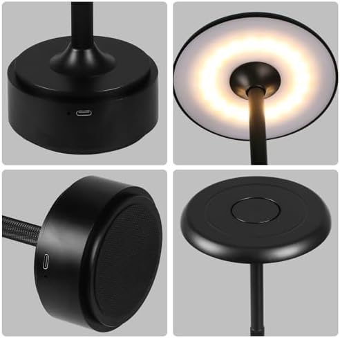 Cordless Rechargeable Modern Metal Table Lamp, Touch Dimming, 3-Color