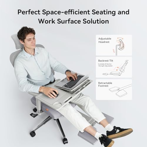 Newtral Ergonomic Office Chair - Home Office Desk Chair, Big and Tall Office Chair, Auto-Following Lumbar Support for Back Pain, Adjustable Seat Depth and Height (with Footrest, Gray)