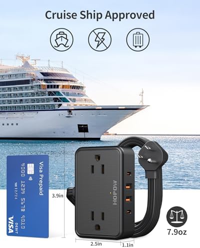 HOPOW Flat Plug Extension Cord, 4AC&2A2C, 6 FT Power Strip for Travel