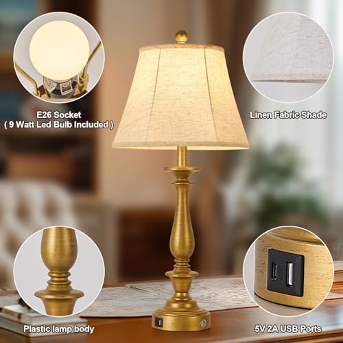 AIDENOEY 28.5" Traditional Table Lamp Set of 2, Rustic Farmhouse Table Lamps for Living Room Bedroom, Bedside Desk Lamps Vintage Nightstand Lamps with Silk Fabric Shades，Antique Gold Table Lamp
