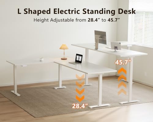 Casaottima 79 Inch L Shaped Electric Standing Desk, Home Office, White