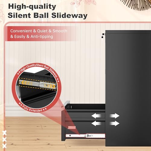 Superday Lateral File Cabinet 3 Drawer Metal File Cabinet with Lock, Black Filing Cabinets for Home Office, Locking Filing Cabinets Hanging Files Letter/Legal/F4/A4