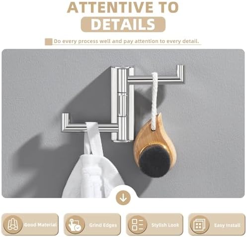 Suyar Bathroom Towel Hook Polished Chrome, Swivel Robe Hook with 3 Arms