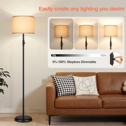 Floor Lamp Simple Design with Shade, Small Tall Lamps for Living Room Bedroom Office Dining Room Kitchen-Black