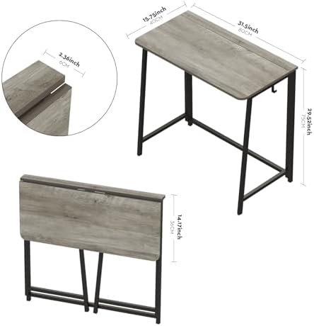 WOHOMO Folding Desk 31.5" Foldable Computer Table for Small Spaces GrayWash
