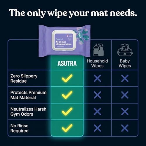 ASUTRA Yoga Mat Cleaning Wipes (Lovely Lavender (3 Pouches (30 Wipes Each))