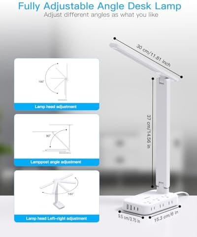 Desk Lamp,Power Strip with 6 AC Outlets & 4 USB Ports, Dorm Room Essentials