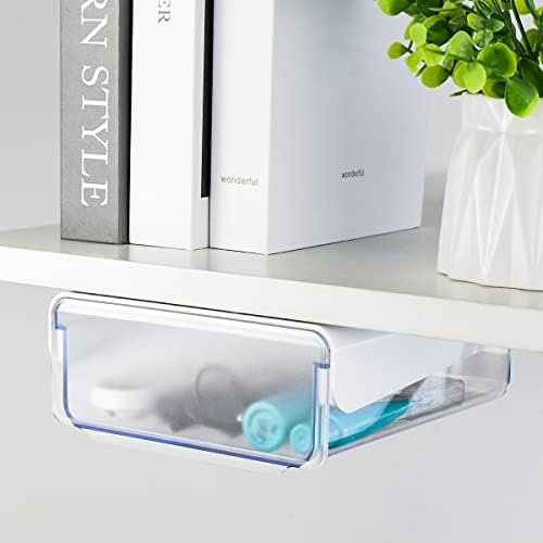 yuntop 1 Pcs Under Desk Drawer, Under Table Hidden Organizer, Plastic Self-adhesive Slide out Under Desk Storage Drawer for Office Dresser Home School Stationery Kitchen (White)
