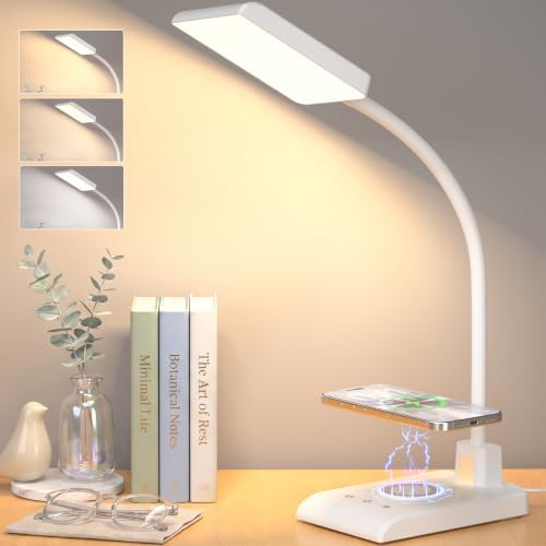 Desk Lamp with Wireless Charger LED Desk Lamps for Home Office White CRI90+